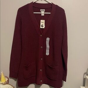 Duluth Trading Co Burgundy Knit Cardigan